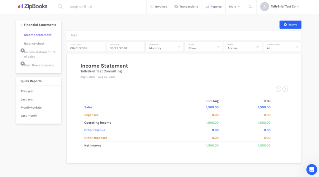income statement test